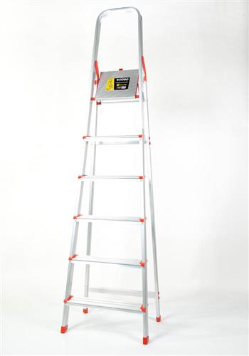 Escalera De Aluminio Reforzado Familiar 6 Escalones Dog30506 Color Plateado