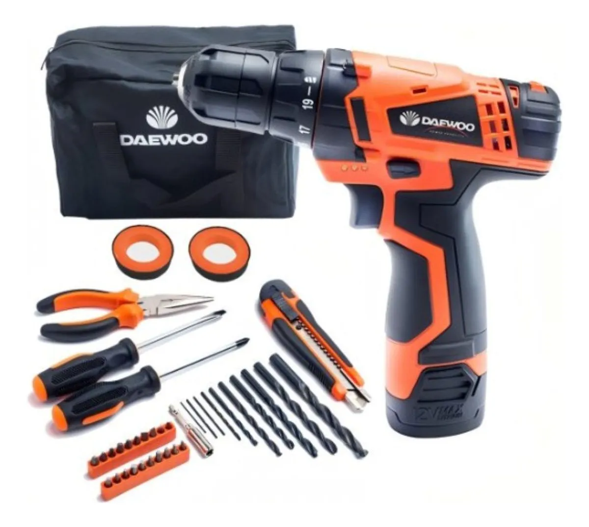 taladro Atornillador Inalámbrico Daewoo Dacd1210ck 12v Acc Y Bolso Color Negro/naranja Frecuencia 50hz