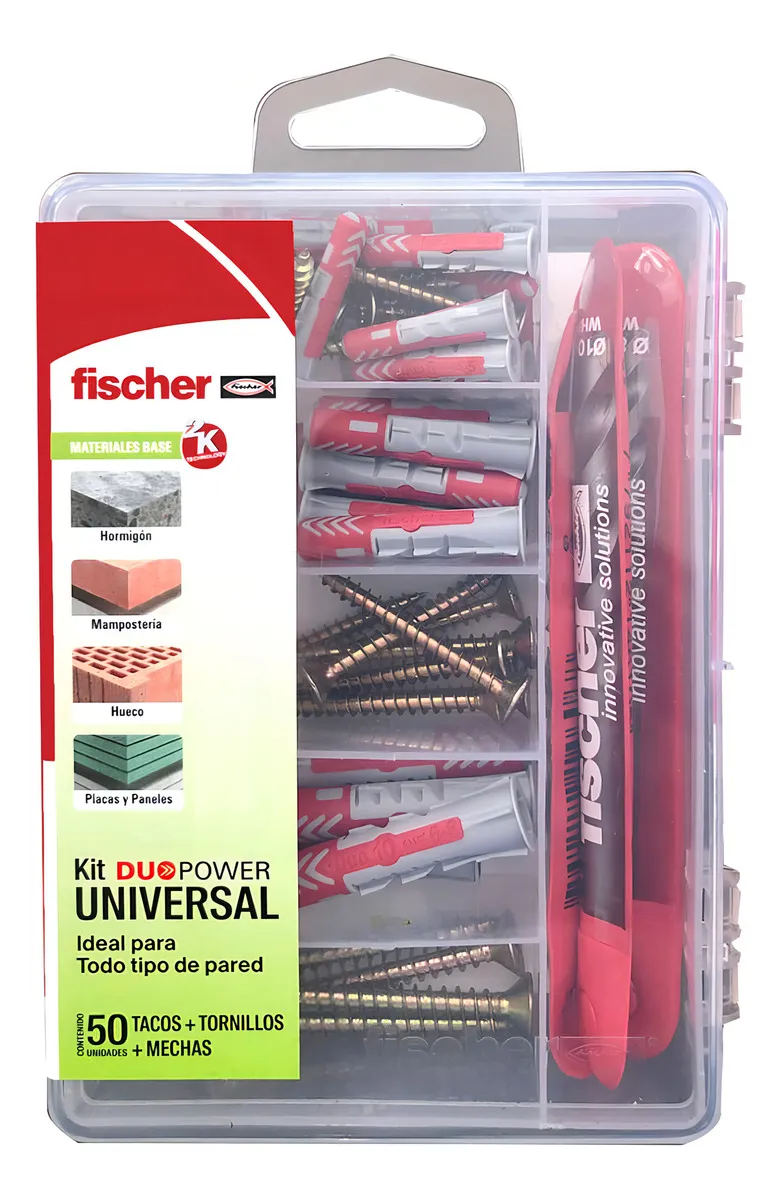 Tarugo Taco Fischer Duo Power +tornillos +mechas Kit 50 U