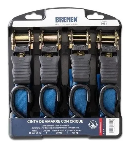 Criquet Tensor Suncho Cinta Amarre Carga 700k Bremen 7691 X4 Color Azul