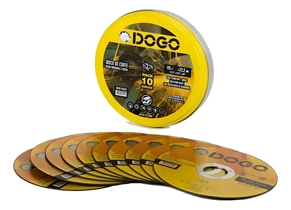 Pack 10 Discos Corte Amoladora 115 X 1.6x 22.2mm Dogo + Lata
