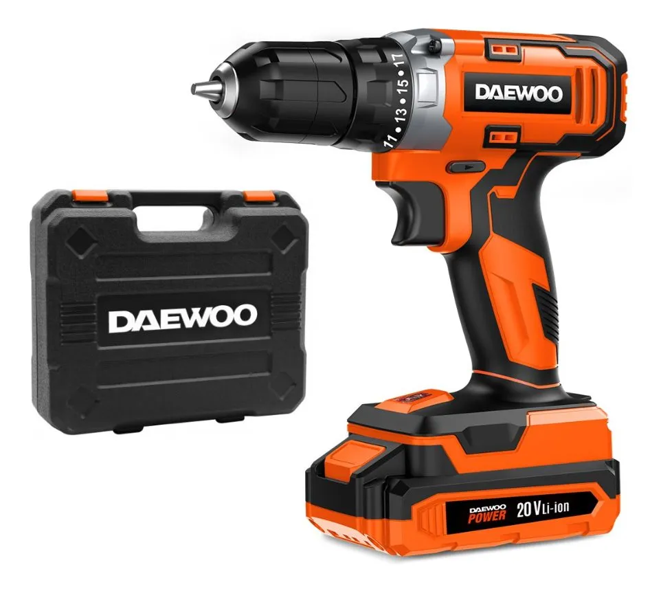 Taladro Inalámbrico 10mm Con Maletín Y Accesorios Daewoo Color Naranja