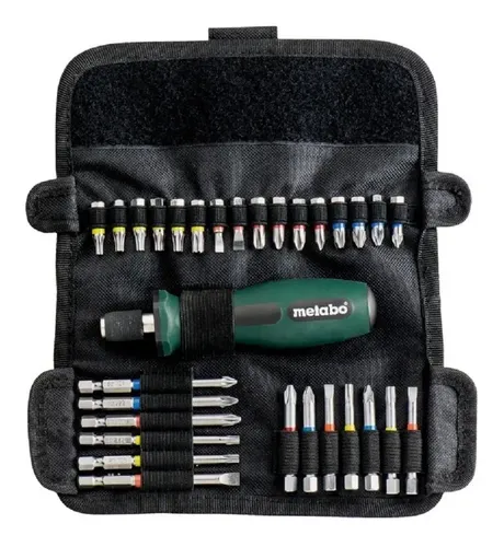 Set Kit Juego Destornillador Portapuntas 30pz Estuche Metabo