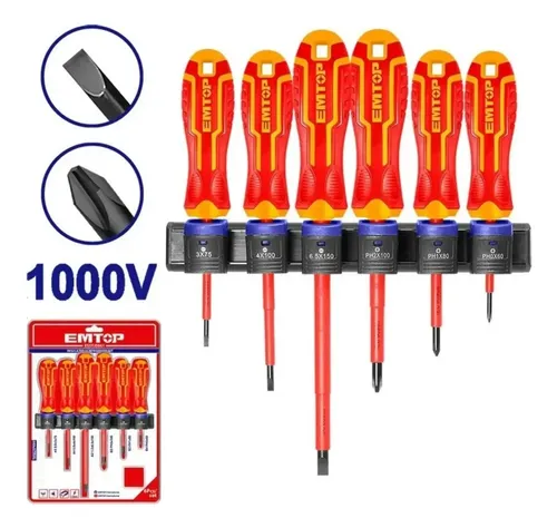 Set Destornilladores Emtop Aislados 1000v 6 Pzas